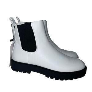 Rollda White Chelsea Ankle Boots Moto Combat Chunky Heel Size 7.5 NEW